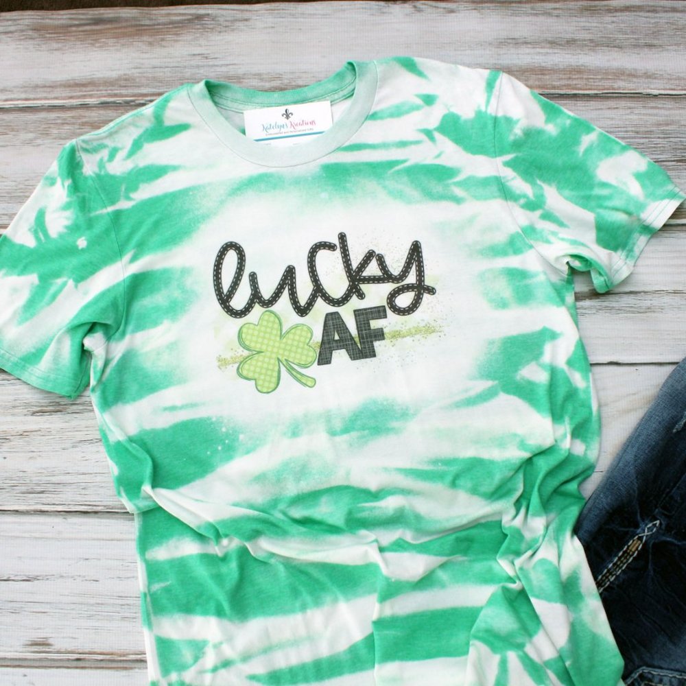 New Hand Bleached Unisex Tee Medium - Lucky AF - RTS